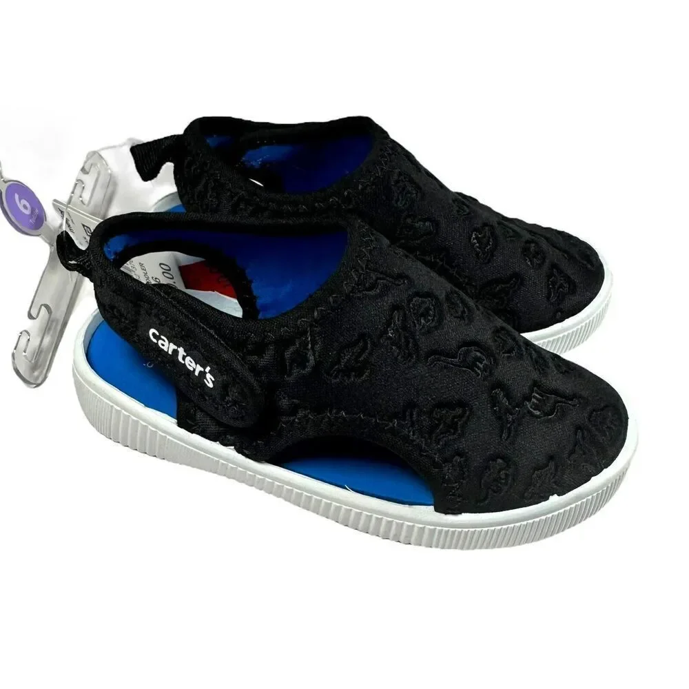 NWT Carters Toddler Shark Water Shoes‎ Sz 6 Black Padded Salinas Sandals